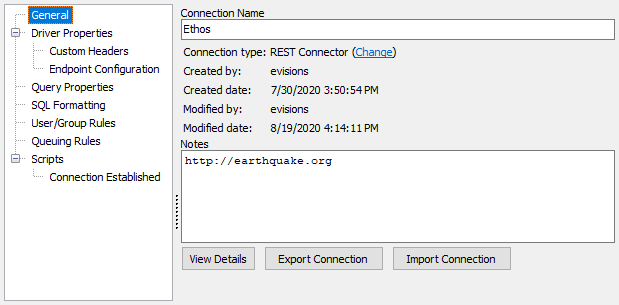 REST Connector data connection configuration page. 